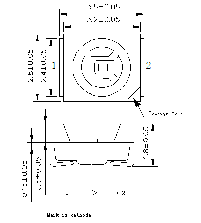 0.06W 3V 3528 SMD LED Chip 520nm-525nm Green LED Chip Wide Viewing Angle
