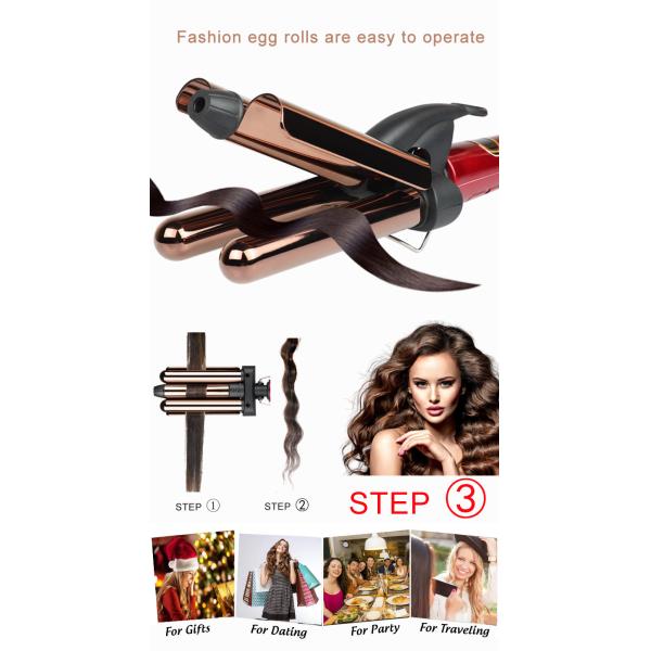 Titanium Coated Hair Curling Iron 3 Barrel Wand Temperature Adjustable With LCD Screen