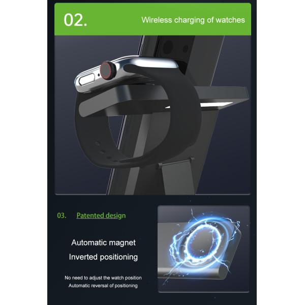 Foldable Wireless Charging Station for Smartphones Earbuds Watches 3W Watch Charging 15W Phone Output Custom