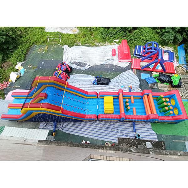 Inflatable Obstacle Courses 20m Long PVC Blue Red Large Inflatables For Kids Adults