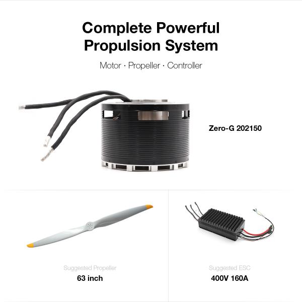 155KG Drone Propulsion System Including 202150 BLDC Motor 400V 160A ESC And 63 Inch Propeller