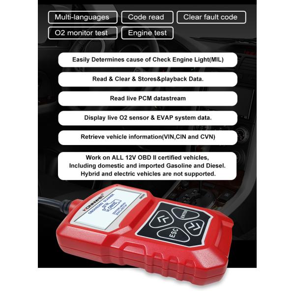 Universal 8-18V 2.0" Obd2 Auto Diagnostic Tool Konnwei KW309 for Gasoline and Diesel Vehicles