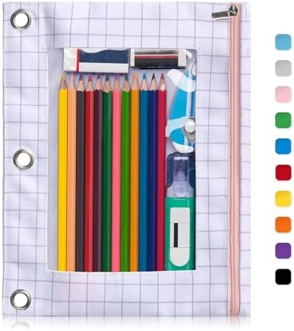 Binder Pencil Case with Smooth Zipper, Clear Window Pencil Case for Binder, Big Capacity 3 Ring Binder Pencil Bag