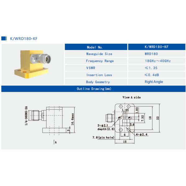 6GHz~18GHz WRD500 To N Type Female End Launch Waveguide To Coax Adapter N/WRD500-KF1