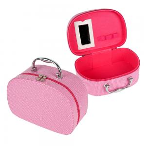 Quality Pink PU Leather Makeup Cosmetic Case With Mirror for sale