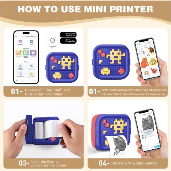 Portable Inkless Thermal Mini Printer Sticker For Receipt Journal Memo
