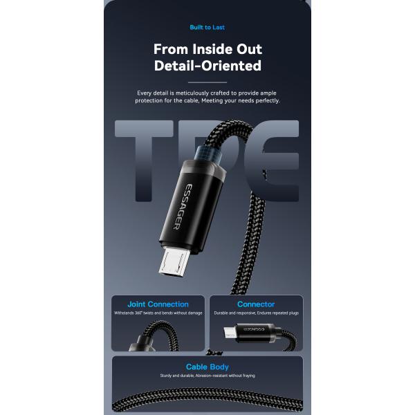 USB A To USB C 2 In 1 Micro Charging Cable 40W 1.2m ES-X60 Series