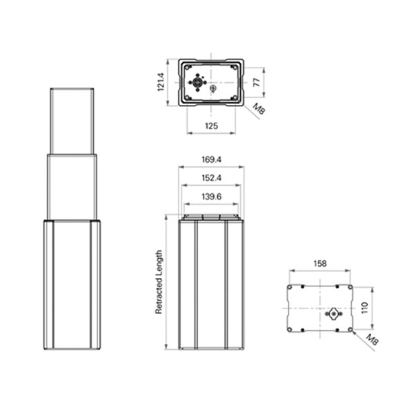 24VDC Height Adjustable Column 1200mm Linear Actuator Lifting Column