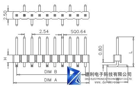 2.54MM Male Pin Header Connector , Vertical Through Hole PCB Pin Header
