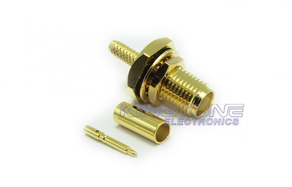 Buy Gold SMA Male Female Coaxial Connectors Bulkhead Crimp Style with Reverse Polarity Plug at wholesale prices
