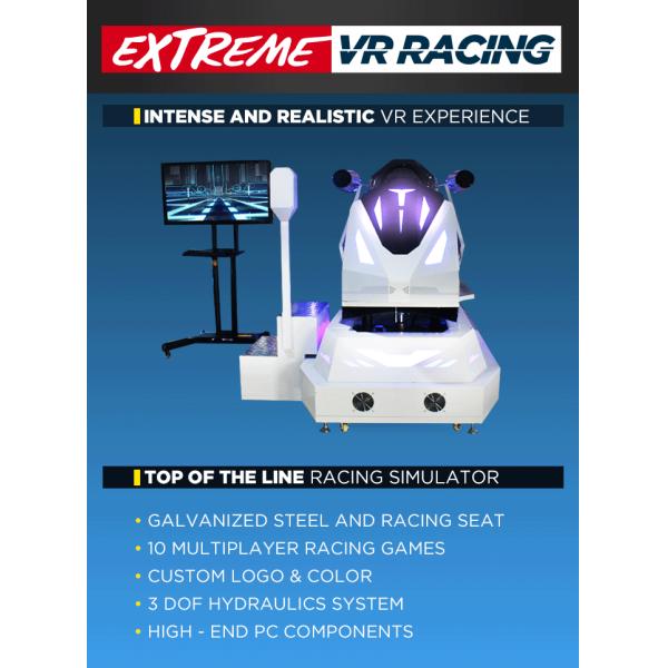 White VR Racing Simulator One Seat With Glasses 42'' Screen 220V User - Friendly