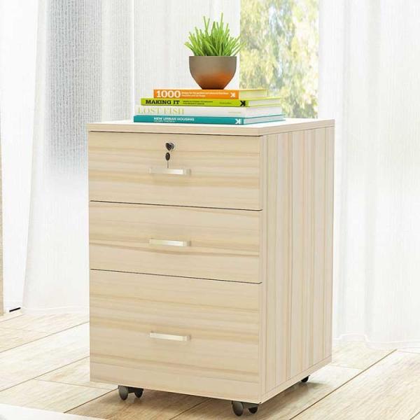 3 Drawer Rolling Pedestal File Cabinet Wood Lockable With Aluminum Alloy Handle