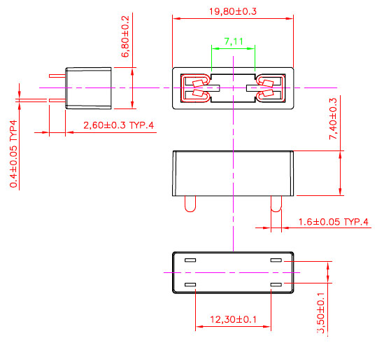 250V ATT 30 Amp Blade Fuse Holders PCB Mount Low Profile With 4 Pins