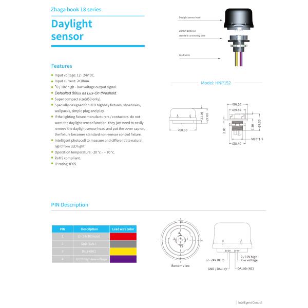 On Off Function Zhaga Book 18 Daylight Sensor HNP152 Default 50lux