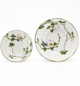 Quality Floral Ceramic Dinner Plates Tableware Gold Rim Ceramic Soup Plate TW-02A121 for sale