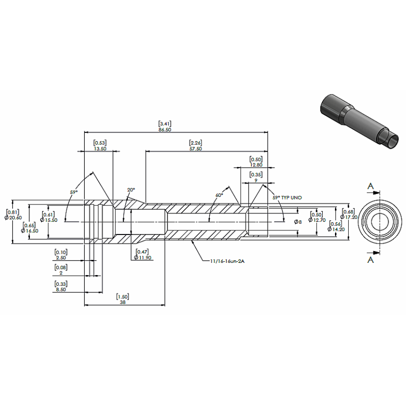 High Precision Cable End Fittings MD Threaded Conduit Cap With 11/16 UNF Thread