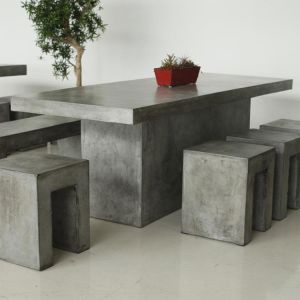 Rectangular Kitchen Chair Set Concrete GRC Dining Table With Bench