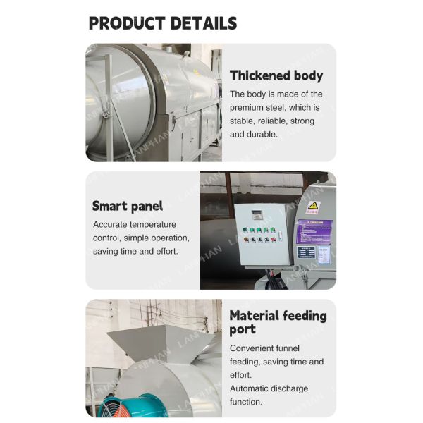 Nut Roasting Machinery Roller Cocoa Bean Spice Rotary Drum Dryer Wood Rotary Drying Machine