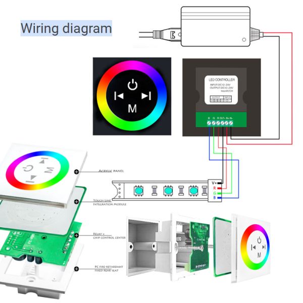 86 Type LED Strip Dimmer Controller With Full Touch Glass Panel