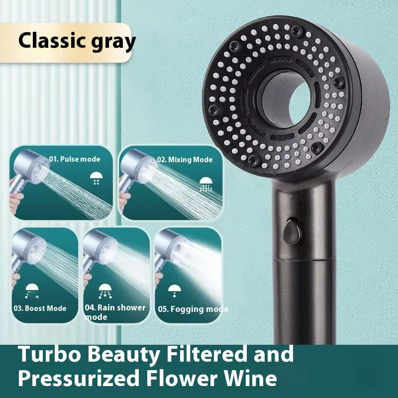 Newly designed 5-function shower head, high-pressure manual shower head, bathroom accessory, household handheld shower head