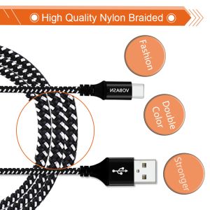 Max 2.4A Braided USB Cable USB 2.0 To Type C 3.1 With USB C Reversible Connector