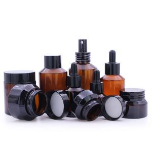 Quality 50g Glass Cosmetic Bottle Set Unique Cream Packaging Amber Glass Jar With Lid for sale