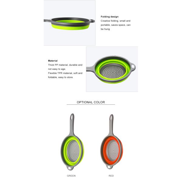 1400ML high quality Kitchen Foldable TPR Strainers Collapsible Colanders with Handles