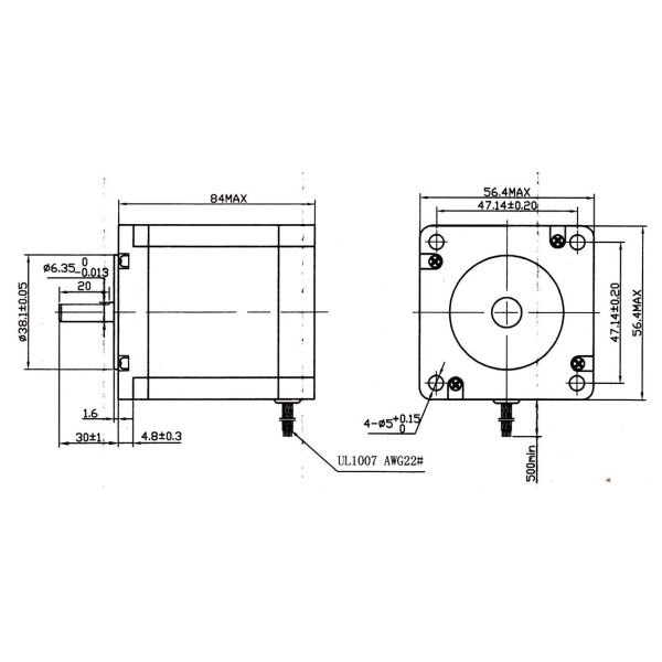 Nema23 Hybrid Stepper Motor 6 Lead Wire 3.3V 3.0A 16kg.Cm