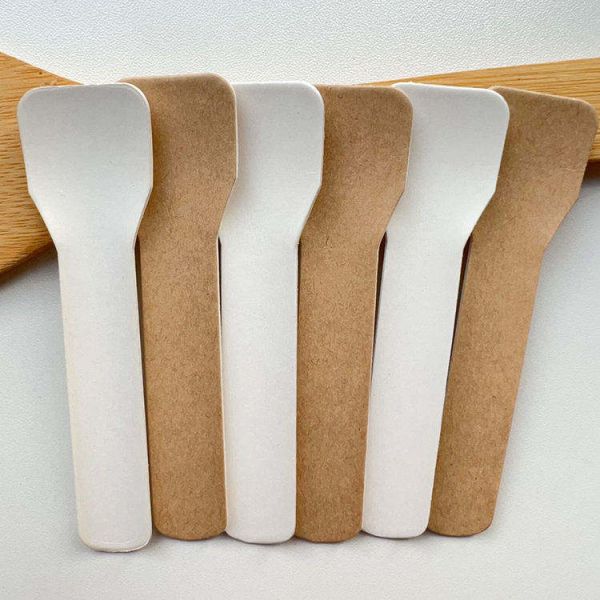 Eco Friendly Dessert Ice Cream Paper Spoon Biodegradable Disposable Ice Cream Spoon