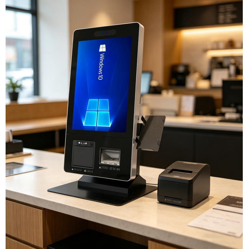 Restaurant Desktop Android/Wind10 System Multi Touch Screen Kiosk Self Ordering Payment LCD Kiosk with Credit Card Terminal