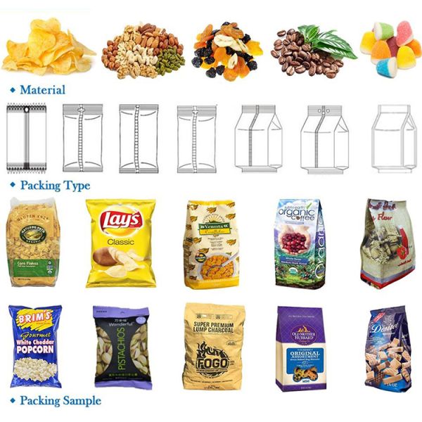Automatic Multi Function packaging , Chips French Fries Snacks Packing Machine , high speed packaging