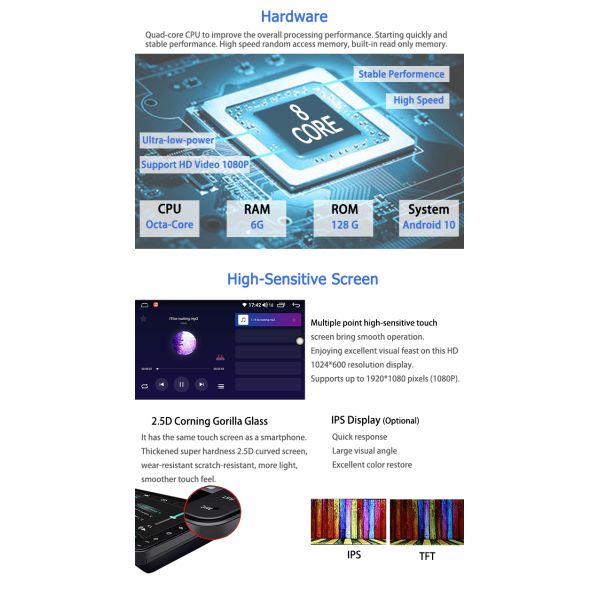 10.1 Inch Android 10.0 Car Stereo 2.5D Screen WIFI 4G LTE Carplay
