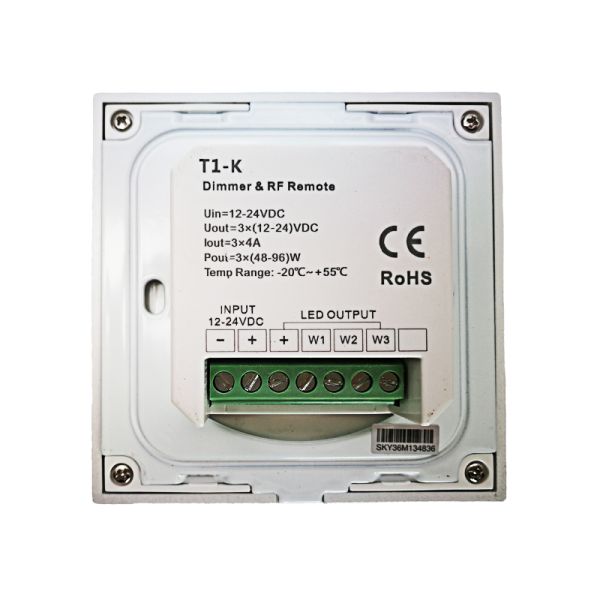 Wall Mounted RF Wireless Remote Led Dimmer DC 12-24V 4A*3CH 12A Output Plastic