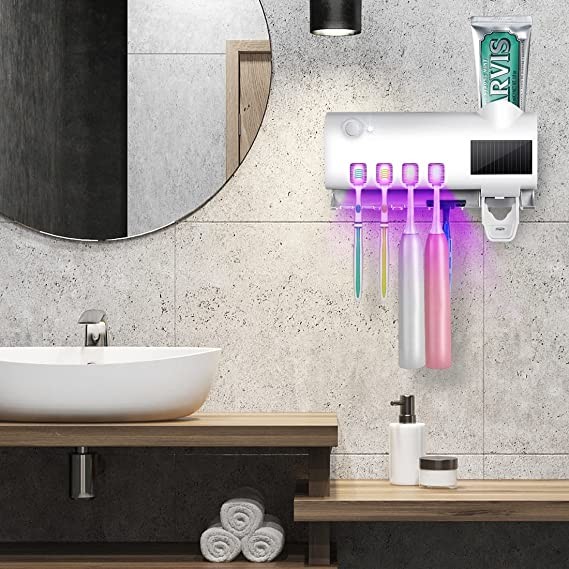 Bathroom Solar Energy UV Toothbrush Holder Toothpaste Dispenser Multi Function