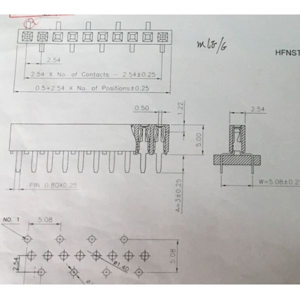 2.54mm female header single row bottom entry type base 5.00H