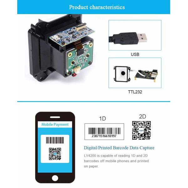 USB Industrial Fixed Barcode Scanner Module LV4200 2D Barcode Scanner