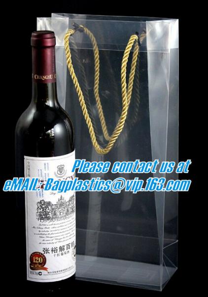 Handle Wine Bottle Paper Bags With Two Side Logo,transparent wine gift pp bag, plastic bag with handles bagplastics pac