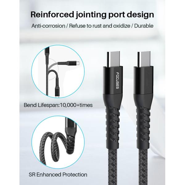 Durable Nylon Braided Charging Cable PD 60W 5Gbps USB C Cable