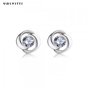 China Lucky Flower Zircon  Clover Crystal  Diamond Stud Earrings on sale