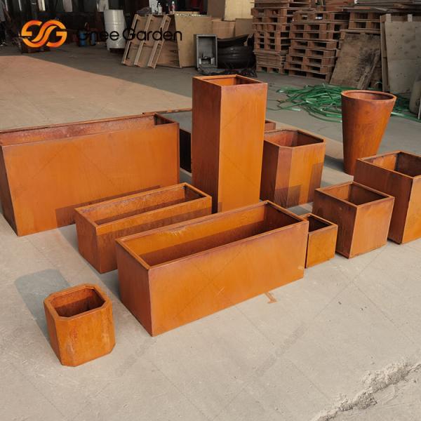 Laser Cut Large Square Corten Steel Rustic Outdoor Metal Garden Planters