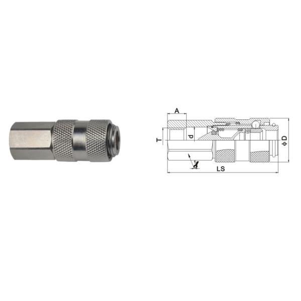 Single Shut - Off Pneumatic Quick Connect Coupling LSQ-19 Rectus 19KA In Brass