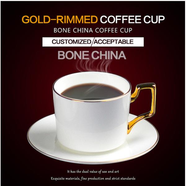 Wholesale customizable sublimation coated best selling Ceramic Bone China Mug with Saucer with golden rim