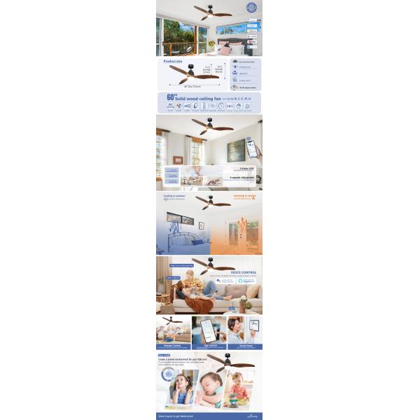 New Arrival DC Motor 3 Solid Blades Decorative Led Ceiling Fan With Light