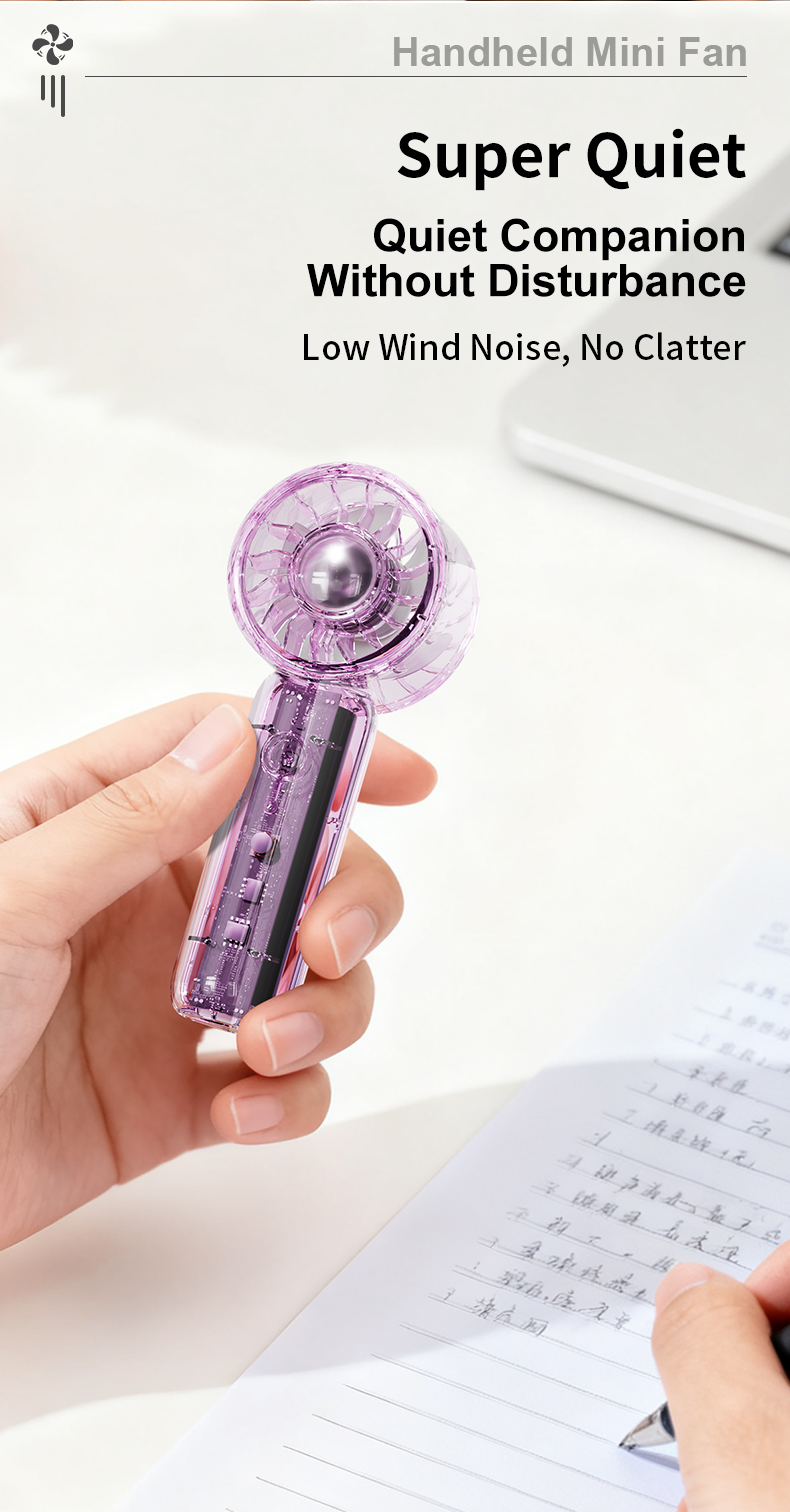 Customized USB Type-C Handheld Fan Transparent Crystal Convenient Mini Plastic Fan Three Wind Battery for Home Car Use Wholesale