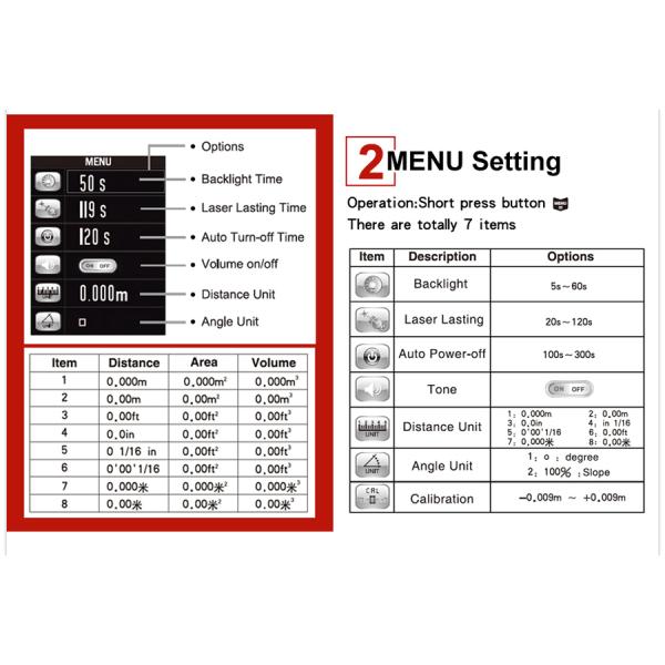 Laser distance meter Range finder outdoor 80m W-camera rechargeable battery Color LCD laser tape measure Area/volume