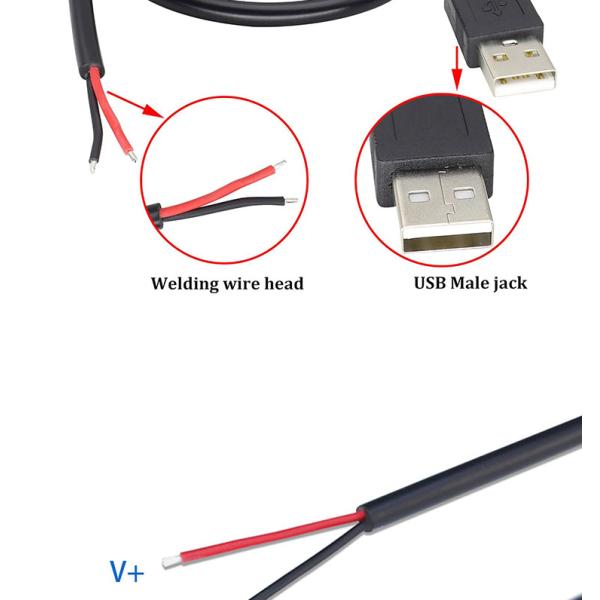 5V USB to Open Stripped Tinned Bare Wires End Pigtail Power Charger Cable for LED Strip Light Lamp