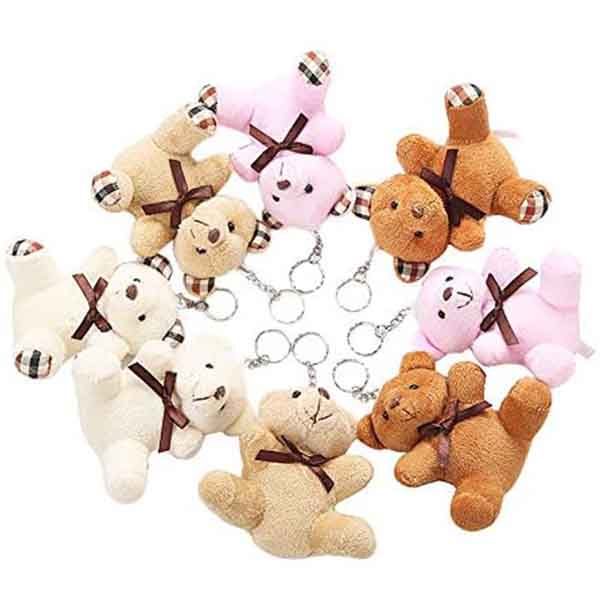 8cm Plush Teddy Bear Handcraft With Metal Keyring BSCI certificate