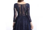 Dark Blue Illusion Backless Long Sleeve Occasion Dresses For Women Party