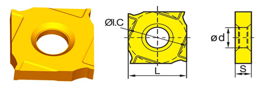 XSEQ1202,Yellow Square Carbide Inserts , HRC40-60 Carbide Insert Milling Cutters