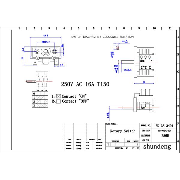 Home appliance switch SHUNDENG SD-3S-3401 Rotary switches room heater Three gears switch OVEN SWITCH Switch gear